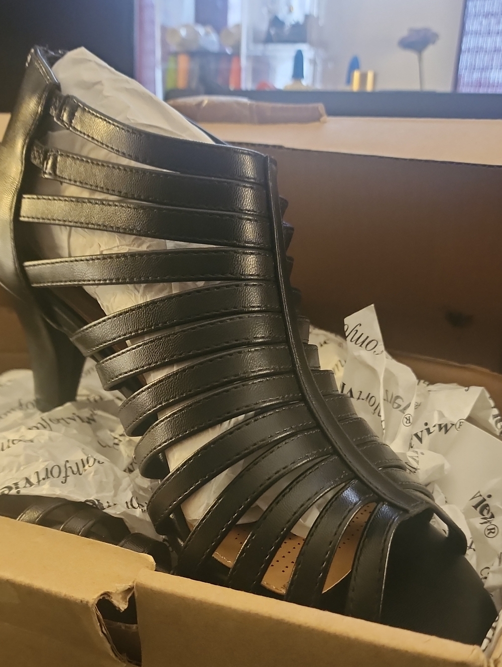 comfortview Black Strappy Cutout High Heel Sandal